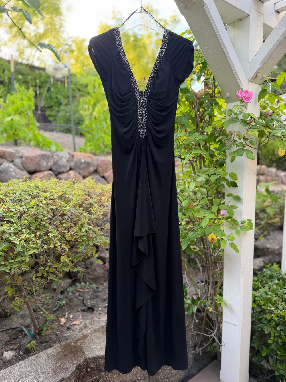 Black Dress with Beaded V-Neck